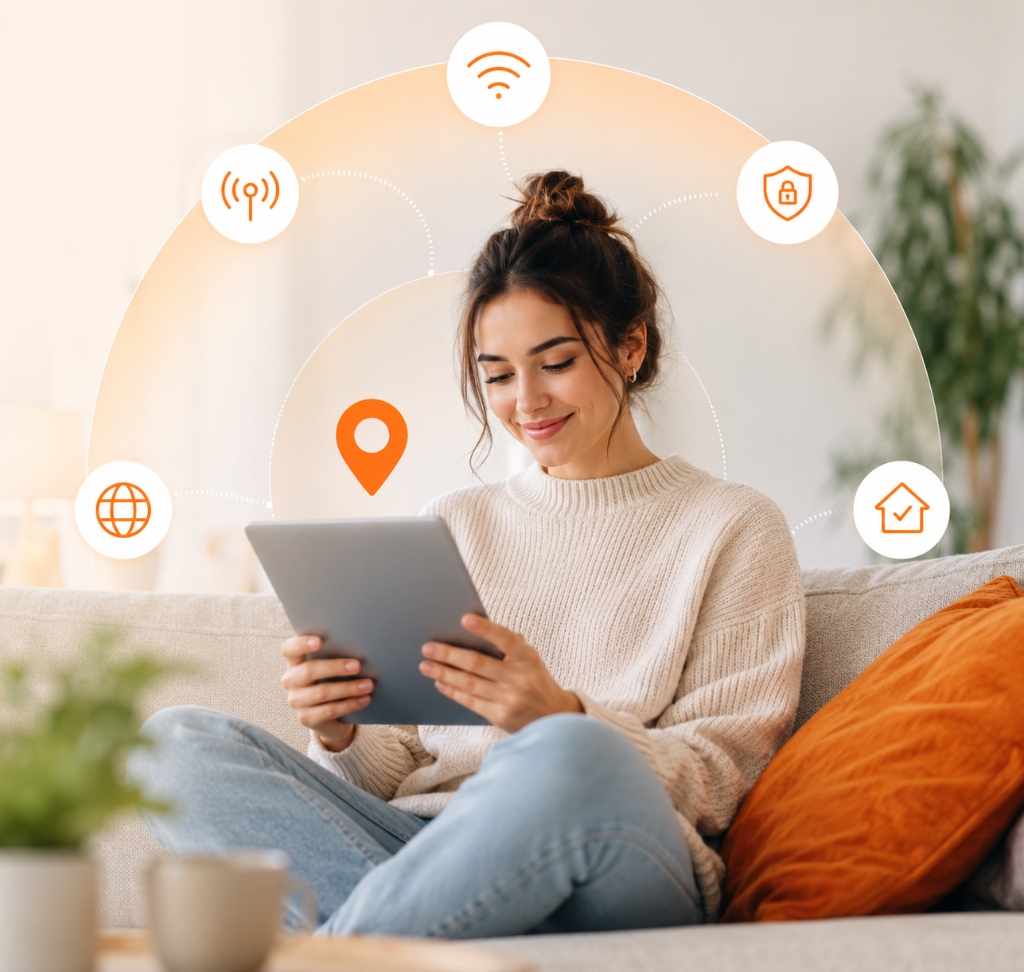 Woman browsing plans on tablet